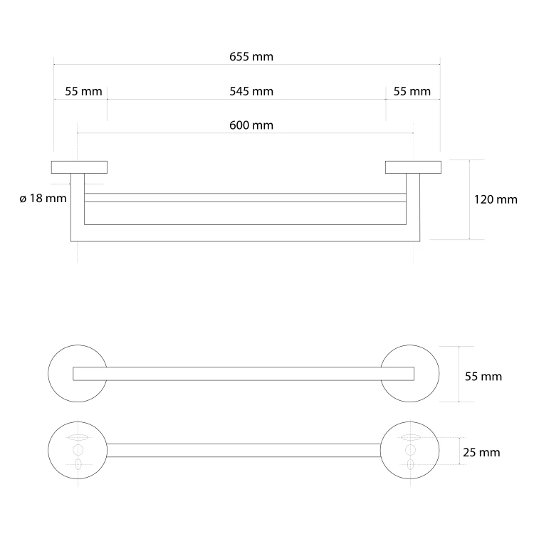 Rysunek techniczny - X-ROUND GOLD wieszak na ręczniki podwójny 600mm, złoto mat