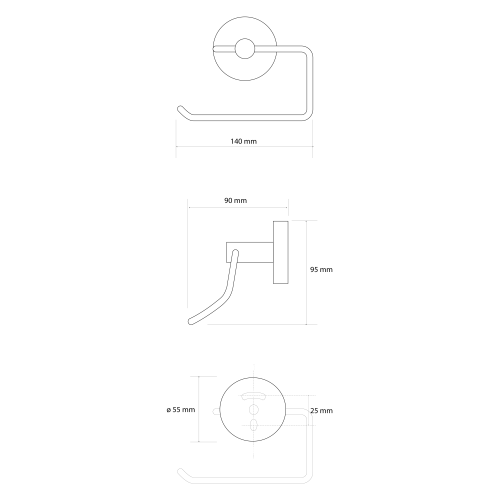 Rysunek techniczny - X-ROUND GOLD wieszak na papier toaletowy, złoto mat