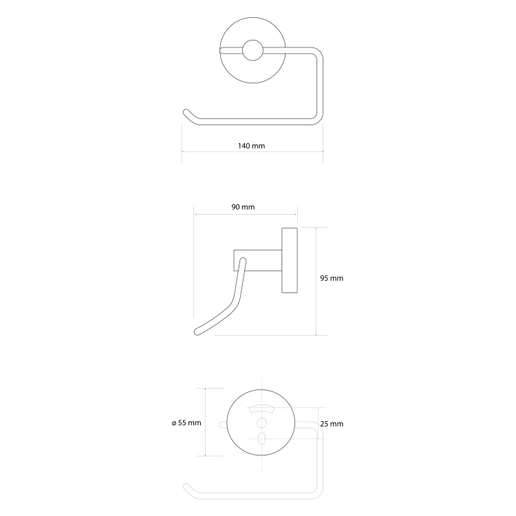 Rysunek techniczny - X-ROUND GOLD wieszak na papier toaletowy, złoto mat