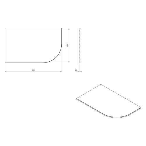 Rysunek techniczny - PULSE blat Rockstone 757x12x462mm, lewy, biały mat