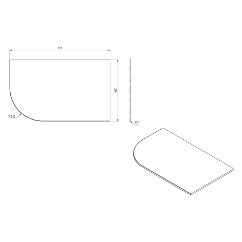 Rysunek techniczny - PULSE blat Rockstone 757x12x462mm, prawy, biały mat