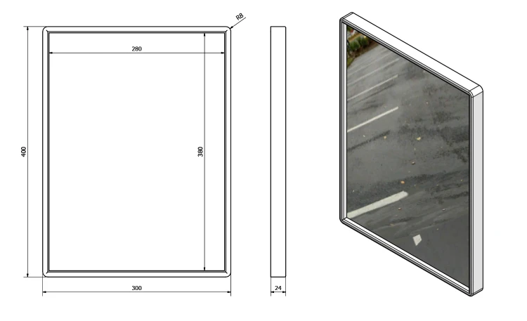 Rysunek techniczny - Lustro w plastikowej ramie 40x30cm, biały