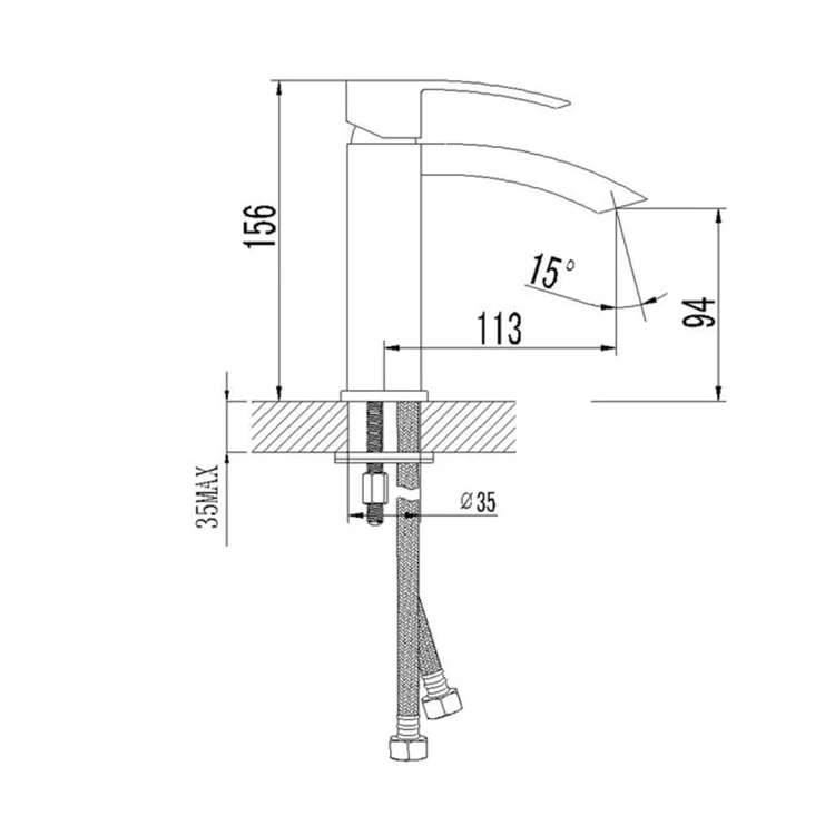 Rysunek techniczny - GINKO 25 bateria umywalkowa, chrom