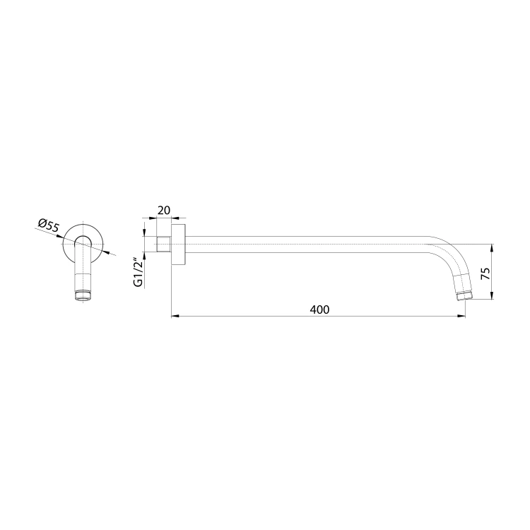 Rysunek techniczny - Ramię prysznicowe okrągły, 400mm, złoto mat