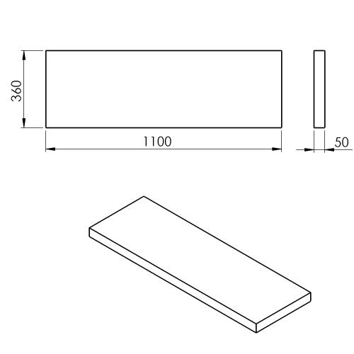 Rysunek techniczny - AVICE blat pod umywalkę 110x36cm, grubość 5cm, kamień łupany