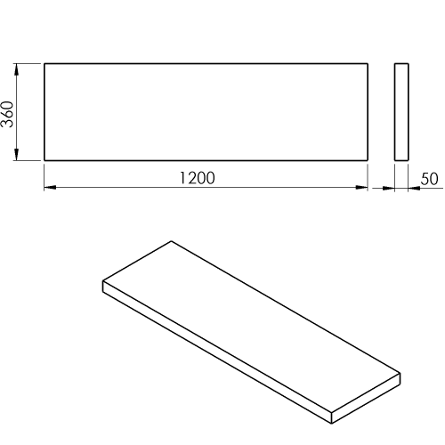 Rysunek techniczny - AVICE blat pod umywalkę 120x36cm, grubość 5cm, kamień szary