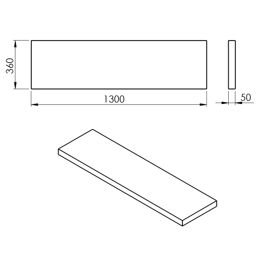 Rysunek techniczny - AVICE blat pod umywalkę 130x36cm, grubość 5cm, ciemny dąb