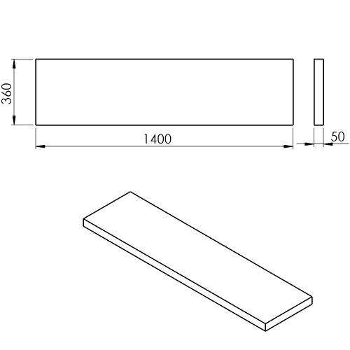 Rysunek techniczny - AVICE blat pod umywalkę 140x36cm, grubość 5cm, dąb Rover