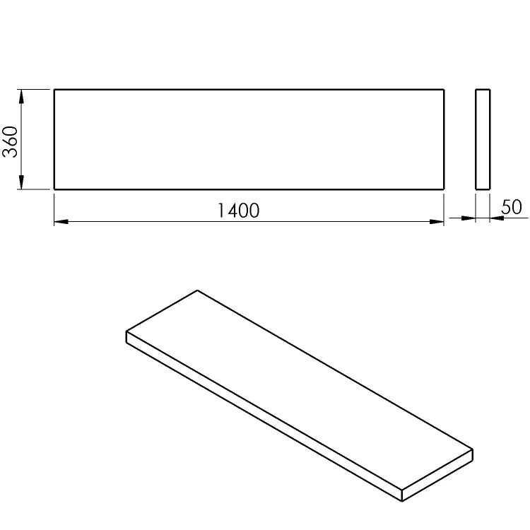 Rysunek techniczny - AVICE blat pod umywalkę 140x36cm, grubość 5cm, kamień łupany