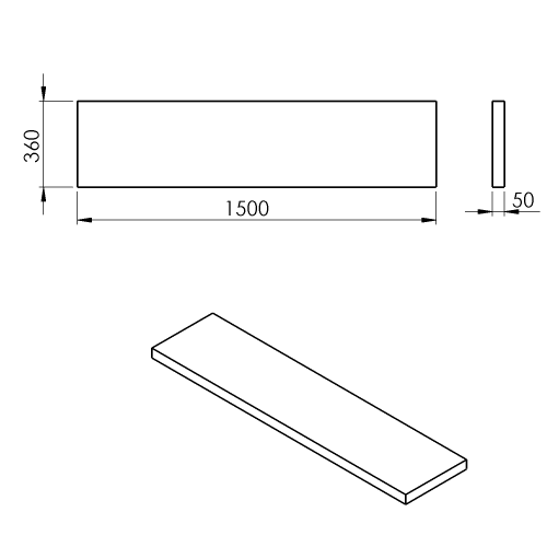 Rysunek techniczny - AVICE blat pod umywalkę 150x36cm, grubość 5cm, ciemny dąb