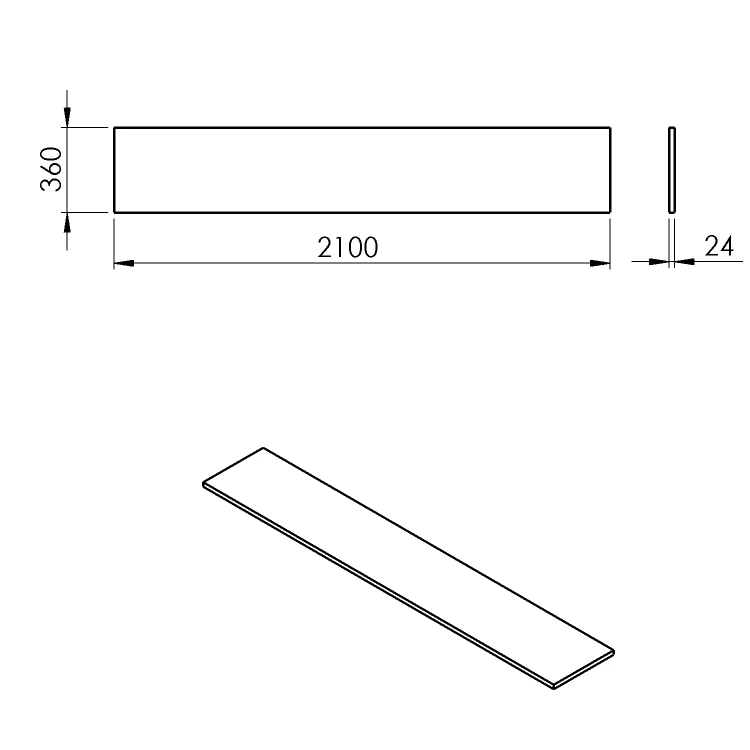 Rysunek techniczny - PLATO blat Rockstone 2100x24x360mm, biały mat