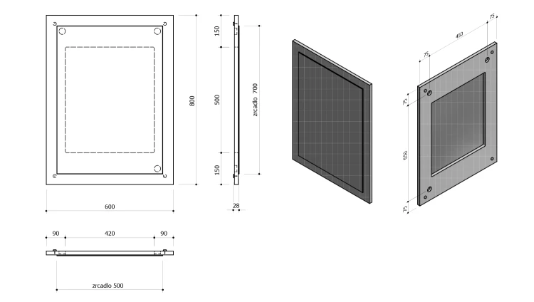 Rysunek techniczny - NIROX lustro w ramie 60x80cm, dąb Alabama