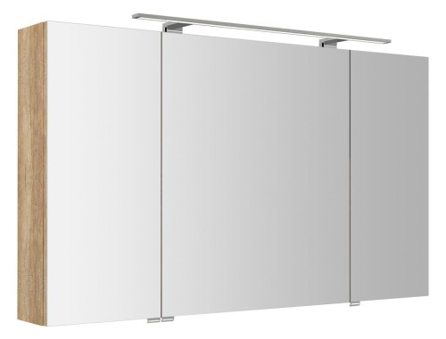 RIWA szafka z lustrem, oświetlenie LED, 3 drzwiczki, 121x70x17cm, dąb Alabama