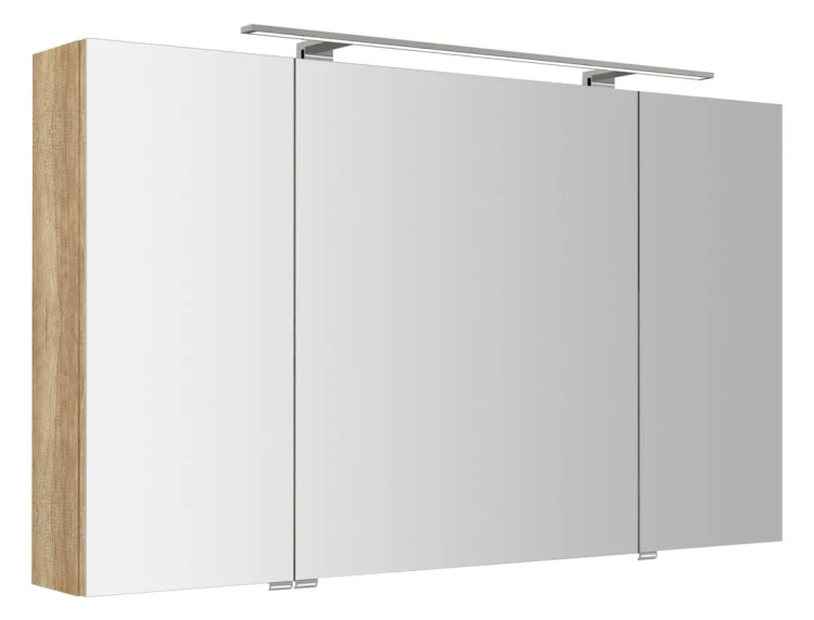 RIWA szafka z lustrem, oświetlenie LED, 3 drzwiczki, 121x70x17cm, dąb Alabama