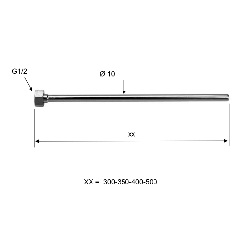 Rysunek techniczny - Rurka przyłączeniowa z gwintem F1/2", 40 cm, chrom