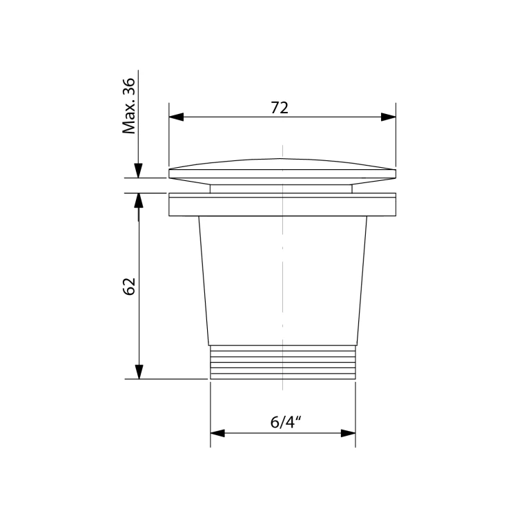 Rysunek techniczny - Odpływ wannowy 6/4", klik-klak, złoto mat