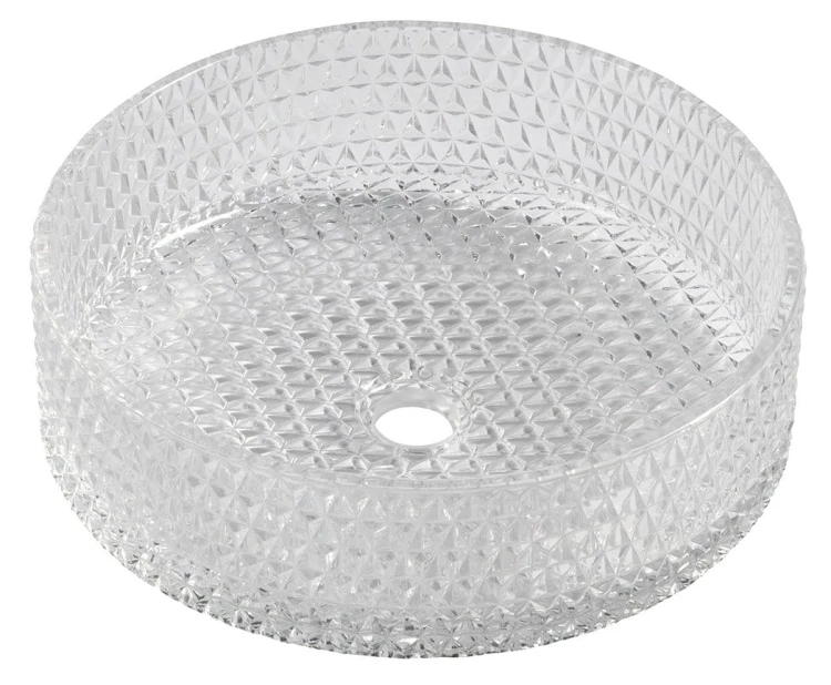 MARAGUA grawerowana szklana umywalka nablatowa średnica 39,5cm, czysty