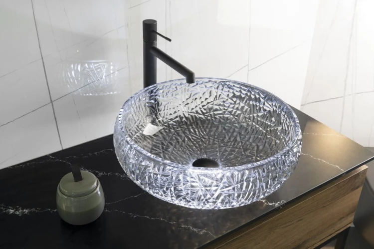 GAVIOTA grawerowana szklana umywalka nablatowa średnica 42cm, czarny #3