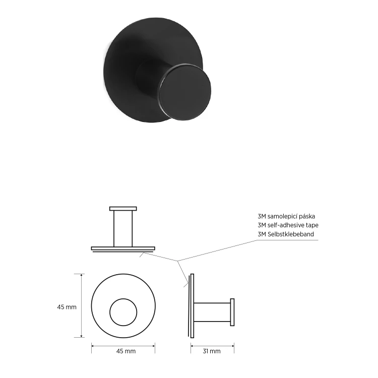 Rysunek techniczny - X-ROUND BLACK haczyk samoprzylepny, czarny mat