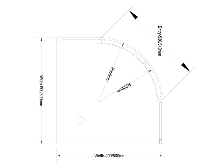 Rysunek techniczny - ARLETA kabina prysznicowa półokrągła 800x800mm, szkło czyste