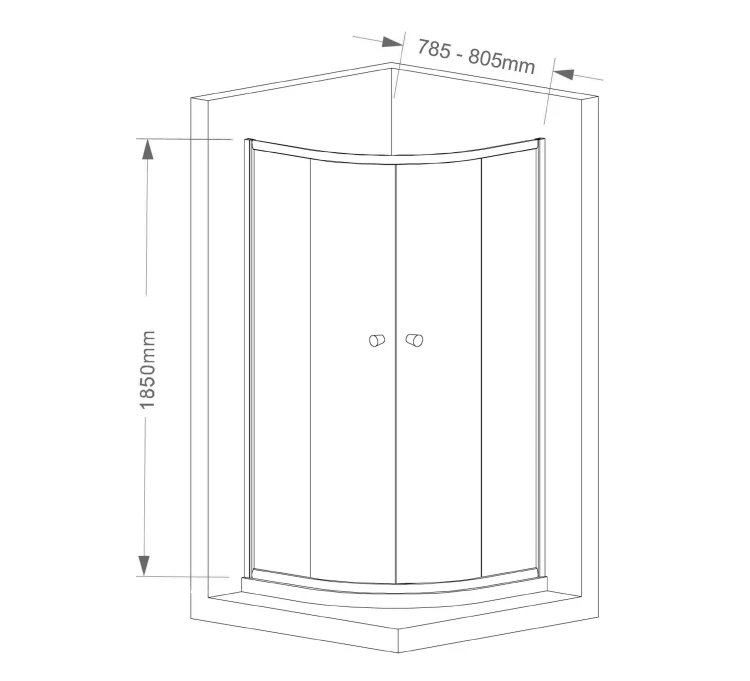 Rysunek techniczny - ARLETA kabina prysznicowa półokrągła 800x800mm, szkło czyste #2