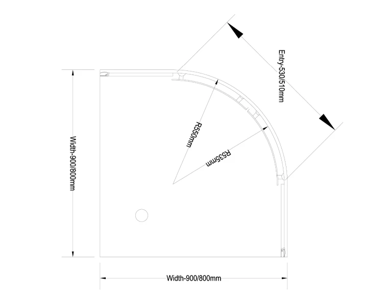 Rysunek techniczny - ARLETA kabina prysznicowa półokrągła 900x900mm, szkło czyste