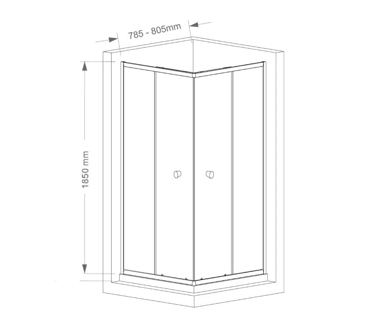 Rysunek techniczny - AGGA kwadratowa kabina prysznicowa 800x800mm, szkło czyste