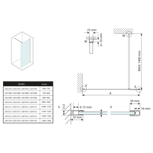 Rysunek techniczny - VARIO szkło nordic 1100x2000mm