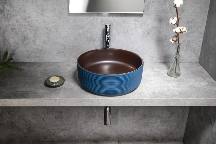 PRIORI umywalka ceramiczna nablatowa Ø 41 cm, brązowy/niebieski #2