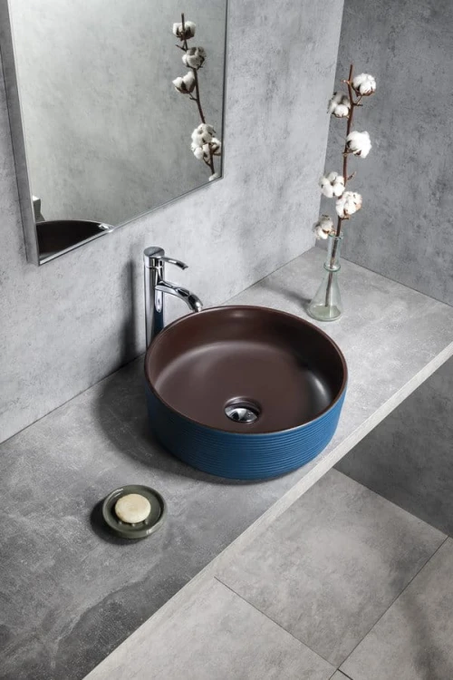 PRIORI umywalka ceramiczna nablatowa Ø 41 cm, brązowy/niebieski #3