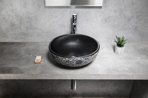 PRIORI umywalka ceramiczna nablatowa Ø 41cm, czarny z niebieskim wzorem #2