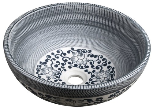 PRIORI umywalka ceramiczna nablatowa Ø 41 cm, niebieski ze wzorem