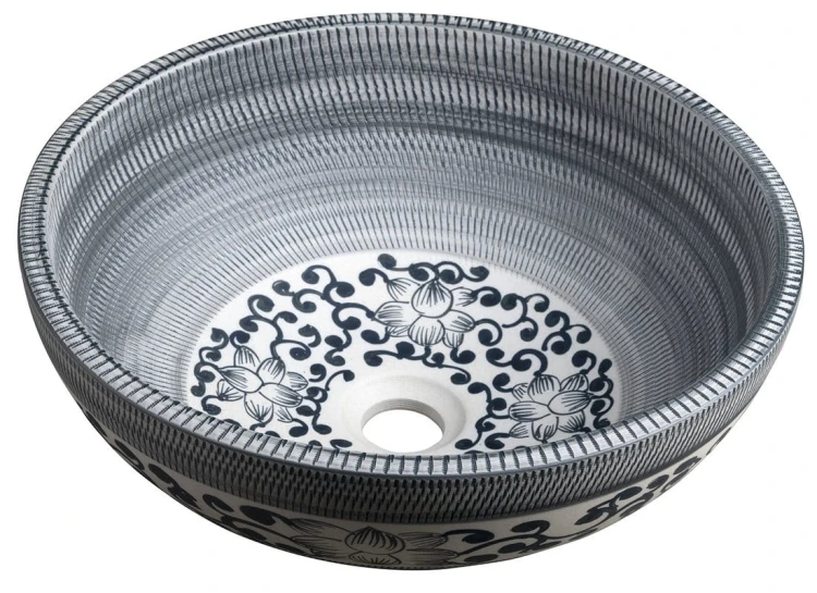 PRIORI umywalka ceramiczna nablatowa Ø 41 cm, niebieski ze wzorem