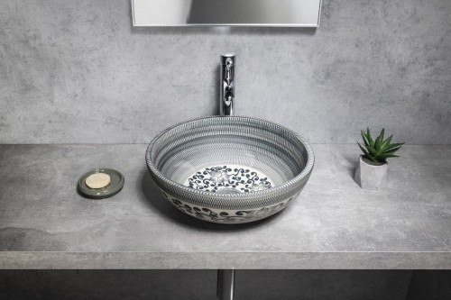 PRIORI umywalka ceramiczna nablatowa Ø 41 cm, niebieski ze wzorem #2