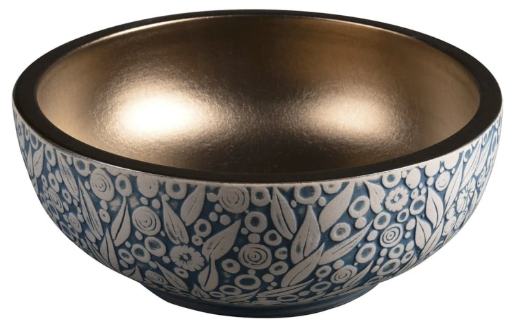 PRIORI umywalka ceramiczna nablatowa Ø 41 cm, miedź/niebieski ze wzorem #4