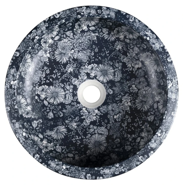 PRIORI umywalka ceramiczna nablatowa Ø 41 cm, niebieskie kwiaty #4