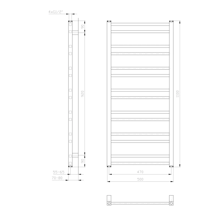 Rysunek techniczny - METRO DOS grzejnik łazienkowy 500x1100 mm, biały