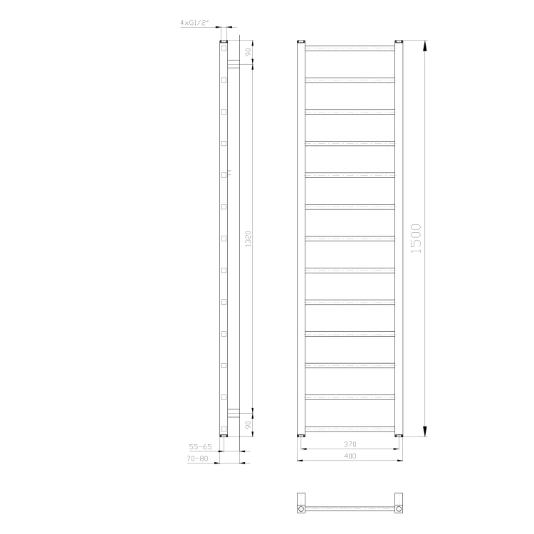 Rysunek techniczny - METRO LIGHT grzejnik łazienkowy 400x1500 mm, biały