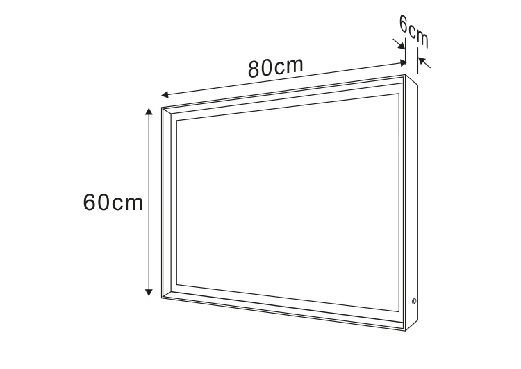 Rysunek techniczny - Lustro SORT z oświetleniem LED 60x80cm, bezdotykowy czujnik IR, 2700-6500K, czarny mat
