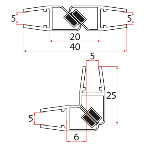 Uszczelka magnetyczna 45° 5/5mm 1850mm