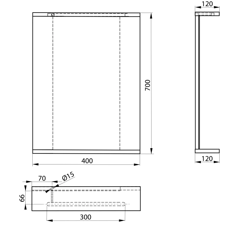 Rysunek techniczny - KORIN STRIP lustro z oświetleniem LED 40x70x12cm