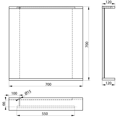 Rysunek techniczny - KORIN STRIP lustro z oświetleniem LED 70x70x12cm