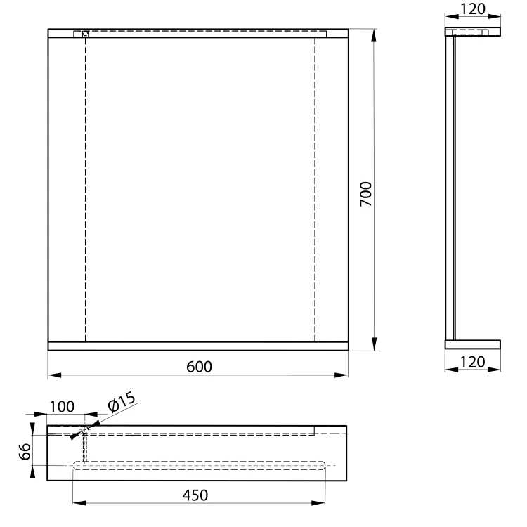 Rysunek techniczny - KORIN STRIP lustro z oświetleniem LED 60x70x12cm