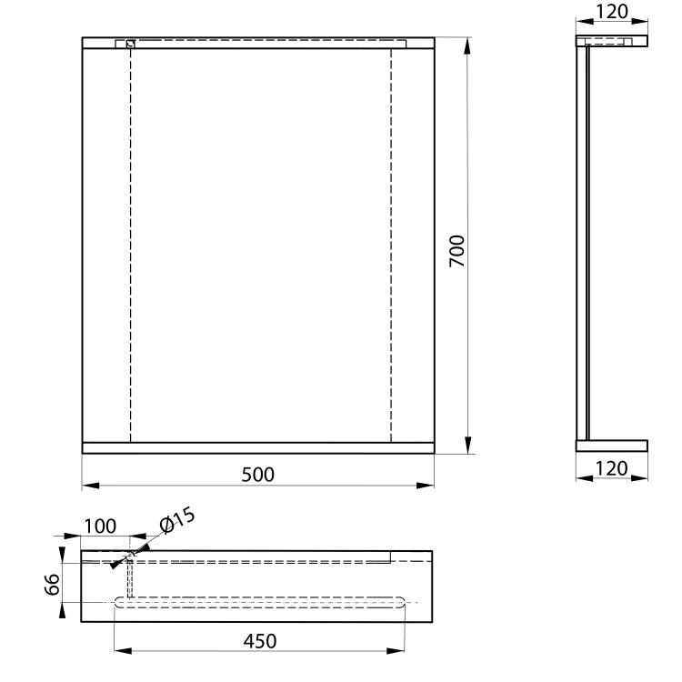 Rysunek techniczny - KORIN STRIP lustro z oświetleniem LED 50x70x12cm