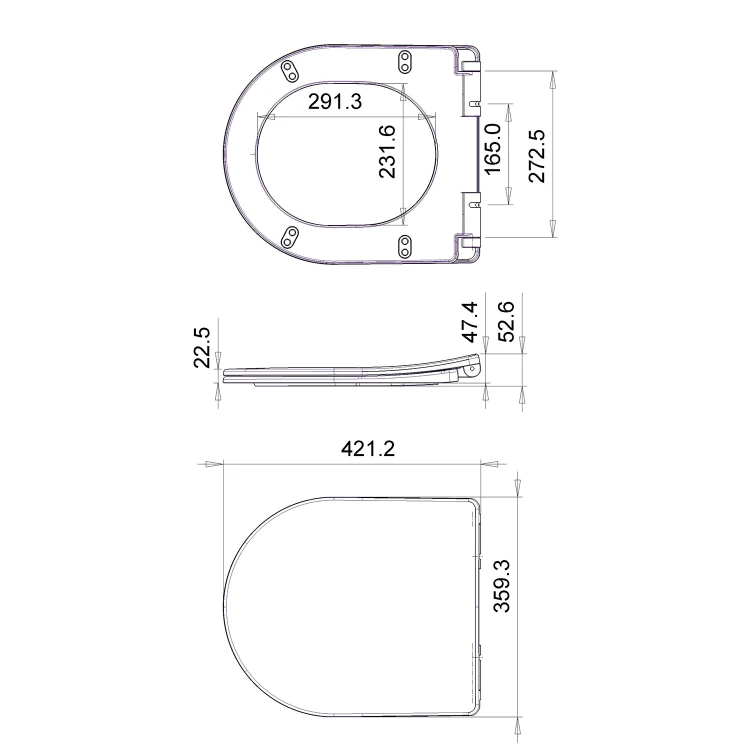 Rysunek techniczny - VERMET deska WC, Soft Close, Easy Take, biały