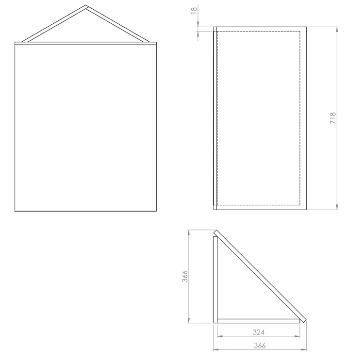Rysunek techniczny - ZOJA/KERAMIA FRESH szafka narożna z lustrem 35x78x35cm, biały