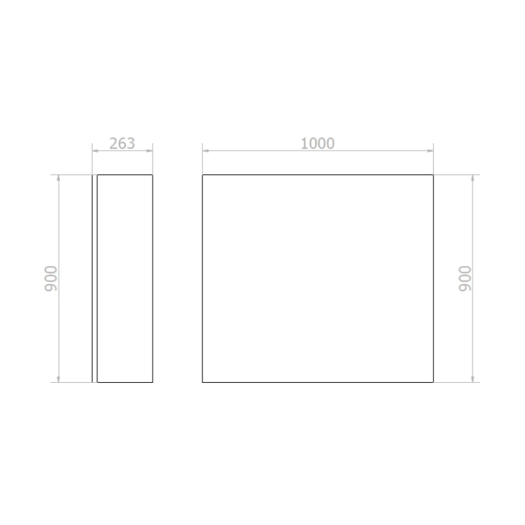 Rysunek techniczny - BASIC Szafka z lustrem 100cm z automatycznym dozownikiem mydła i suszarką do rąk