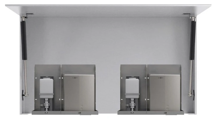 BASIC Szafka z lustrem 120cm z dwoma automatycznym dozownikami mydła i dwoma suszarkąmi do rąk