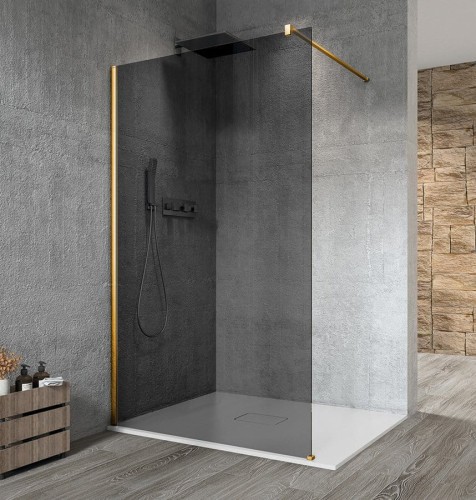 VARIO GOLD MATT jednoczęściowa kabina przysznicowa Walk-In, montaż przy ścianie, szkło dymione, 700 mm
