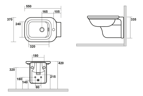 Rysunek techniczny - WALDORF bidet wiszący 37x55cm, czarny mat